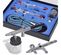vidaXL Airbrush Set 2 Spray Guns Air Hose Spanner Dropper Glass Jar Adaptor