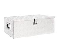 vidaXL Storage Box Hallway Storage Chest Blanket Trailer Box Tool Chest Organiser Storage Case with Lid Silver 90x47x33.5 cm Aluminium