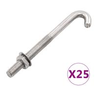 vidaXL Anchored J-Bolt w/Nut and Washer M8x120 mm 25 Sets