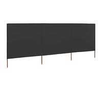 vidaXL Anthracite 3-Panel Wind Screen Fabric - Non-Woven with Wooden Poles, Balcony Screen, Large Size 400x120 cm for Indoor/Outdoor Use