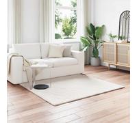 vidaXL Faux Fur Rabbit Rug Olite - Cream 160 x 160 cm, Polyester, Ultra-Soft, Faux Leather Accents