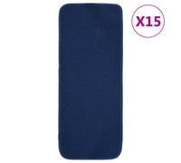 vidaXL Anti-Slip Stair Mats in Navy Blue, Set of 15, Rectangular Shape, 100% PP Material, Machine Washable, Anti-Scuff, Safety-enhanced with Latex Backing, 60x25 cm