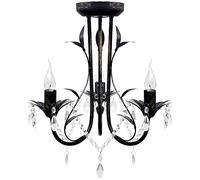 vidaXL Art Nouveau Style Chandelier Black Metal with Crystal Beads 3xE14 Bulb