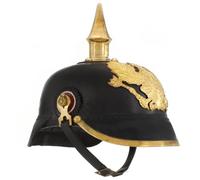 vidaXL Antique Prussian Pickelhaube Helmet - Black Steel Officer Replica for LARP, Cosplay, Reenactment, 23x19x25 cm, Brass Accents