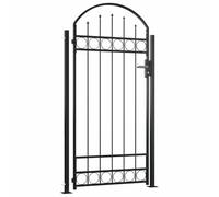 vidaXL Arched Top Steel Fence Gate - 105x204cm with Lock and 2 Posts, Powder-Coated Finish, Black - Secure Garden/Patio Access