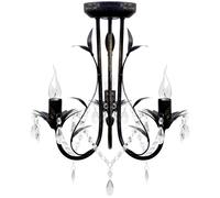 vidaXL Antique Black Metal Chandelier with Clear Crystal Beads in Art Nouveau Style for Office and Living Room Decor