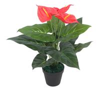Vidaxl Artificial Anthurium Plant With Pot 45 Cm Red And Yellow, Red