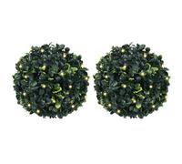 vidaXL Artificial Boxwood Balls with LED Lights 2 pcs Green 22 cm