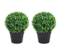 vidaXL Artificial Boxwood Plants 2 pcs with Pots Ball Shaped Green 27 cm