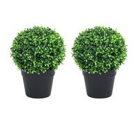 vidaXL Artificial Boxwood Plants 2 pcs with Pots Ball Shaped Green 32 cm