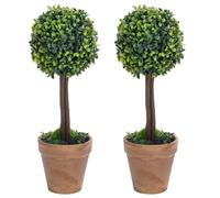 vidaXL Artificial Boxwood Plants 2 pcs with Pots Ball Shaped Green 56 cm
