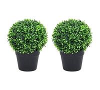 vidaXL 2x Artificial Boxwood Plants with Pots Ball Shaped Outdoor Patio Decor Artificial Flower Realistic Fake Plant Topiary Tree Green 27 cm