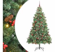 vidaXL Artificial Christmas Tree Green 240 cm PVC and Metal, Artificial Tree, Modern Design, LED Lighting, Usb Powered, Decorating Indoor, Outdoor Christmas, Cone Shaped Winter Decor