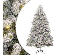 vidaXL Artificial Christmas Tree Green and White 240 cm PVC and Metal, Living Room, Minimalist Christmas Tree, LED Lit, Seasonal Decor, Indoor, Stylish Holiday Decoration, PVC