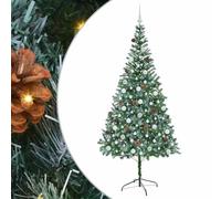 vidaXL Artificial Christmas Tree with Stand Green 210 cm PVC and Steel, Cone-Shaped Christmas Decoration, Durable PVC Decor, Warm White Lights, Modern Indoor Ornament, Festive Living Room Adornment