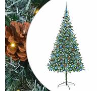 vidaXL Artificial Christmas Tree with Stand Green 210 cm PVC and Steel, Cone-Shaped Christmas Decoration, Durable PVC Decor, Warm White Lights, Modern Indoor Ornament, Festive Living Room Adornment