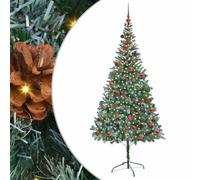 vidaXL Artificial Christmas Tree with Stand Green 210 cm PVC and Steel, Cone-Shaped Christmas Decoration, Durable PVC Decor, Warm White Lights, Modern Indoor Ornament, Festive Living Room Adornment