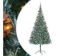 vidaXL Artificial Christmas Tree with Stand Green 210 cm PVC and Steel, Cone-Shaped Christmas Decoration, Durable PVC Decor, Warm White Lights, Modern Indoor Ornament, Festive Living Room Adornment