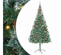 vidaXL Artificial Christmas Tree with Stand Green 210 cm PVC and Steel, Cone-Shaped Christmas Decoration, Durable PVC Decor, Warm White Lights, Modern Indoor Ornament, Festive Living Room Adornment