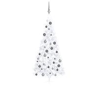 'vidaXL Artificial Half Christmas Tree with LEDs&Ball Set, PVC Material, White, 180 cm Height, Ideal for Indoor Decoration