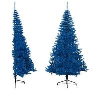 vidaXL Artificial Half Christmas Tree with Stand Holiday Ornament Xmas Decoration Artificial Christmas Tree Holiday Decoration Blue 210 cm PVC