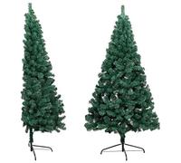 vidaXL Artificial Half Christmas Tree with Stand Indoor Outdoor Home Holiday Xmas Decoration Celebration Ornament Seasonal Xmas Tree PVC Green