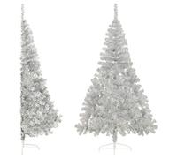 vidaXL Artificial Half Christmas Tree with Stand Outdoor Decorative Holiday Ornament Artificial Christmas Tree Seasonal Ornament Silver 180 cm PVC