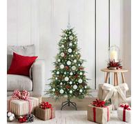 vidaXL Artificial Hinged Christmas Tree with White Balls Green 120 cm PE and PVC, Green