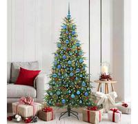 vidaXL Artificial Hinged Christmas Tree with Blue Balls Green 180 cm PE and PVC, Green