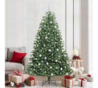 vidaXL Artificial Hinged Christmas Tree with White Balls Green 210 cm PVC and Metal, Green