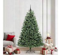 vidaXL Artificial Hinged Christmas Tree with Black Balls Green 210 cm PVC and Metal, Green