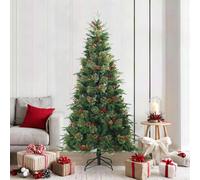 vidaXL Artificial Hinged Christmas Tree with Decorations Green 210 cm PVC, PE and steel, Green