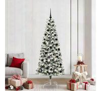 Vidaxl Artificial Hinged Christmas Tree Green And White 210 Cm