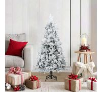 vidaXL Artificial Hinged Christmas Tree Snow Flocked Green and white 120 cm, White