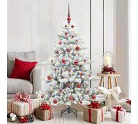 vidaXL Artificial Hinged Christmas Tree with 150 LEDs, Red Balls Snow Flocked 150 cm PVC, Green