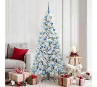 vidaXL Artificial Hinged Christmas Tree with Blue Balls Snow Flocked Green 180 cm PE and PVC, Green