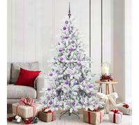 vidaXL Artificial Hinged Christmas Tree with 300 LEDs, Lilac Balls Snow Flocked 180 cm PVC, Green