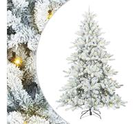 vidaXL Artificial Hinged Christmas Tree with 300 LEDs 240 cm PVC, Living Room, Modern LED Lighted Christmas Tree, Artificial Cone-Shaped Holiday Decor, Foldable Indoor Seasonal Decoration