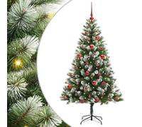vidaXL Artificial Hinged Christmas Tree with Flocked Snow 150 cm, Artificial Christmas Tree, Modern Design, LED Lighted, Cone-Shaped, Festive Indoor Dcor, Durable PVC, Hinged Structure