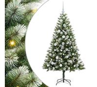 vidaXL Artificial Hinged Christmas Tree with Flocked Snow 150 cm, Artificial Christmas Tree, Modern Design, LED Lighted, Cone-Shaped, Festive Indoor Dcor, Durable PVC, Hinged Structure