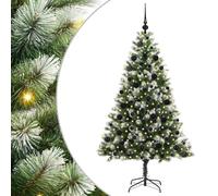 vidaXL Artificial Hinged Christmas Tree with Flocked Snow 180 cm, Artificial Christmas Tree, Modern Design, LED Lighted, Cone-Shaped, Festive Indoor Dcor, Durable PVC, Hinged Structure