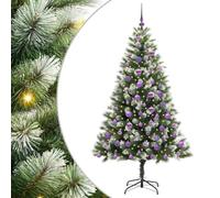 vidaXL Artificial Hinged Christmas Tree with Flocked Snow 180 cm, Artificial Christmas Tree, Modern Design, LED Lighted, Cone-Shaped, Festive Indoor Dcor, Durable PVC, Hinged Structure