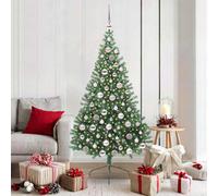 vidaXL Artificial Pre-lit Christmas Tree with Pink Balls Green 180 cm PVC, Green