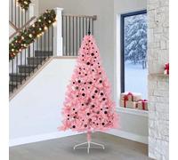 vidaXL Artificial Pre-lit Christmas Tree with 300 LEDs, Black Balls Pink 240 cm PVC, Pink
