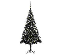 vidaXL Artificial Pre-lit Christmas Tree with Ball Set Xmas Tree Black PVC