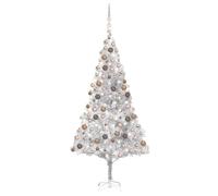 vidaXL Artificial Pre-lit Christmas Tree with Ball Set Xmas Tree Silver PET