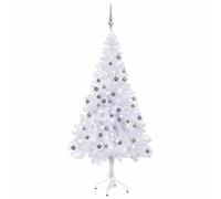 vidaXL Artificial PVC Christmas Tree with LED Lights and White & Grey Ball Set, 120cm Height, 230 Dense Branches