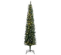 vidaXL Artificial Slim PVC Xmas Tree w/150 LED Lights - 120cm Tall, Green & White Snow Decoration, Perfect for Narrow Spaces, Steel Stand Included