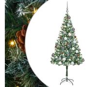 vidaXL ArtificialChristmasTree Green 180cm PVC, Cone-Shaped Christmas Decoration, Durable PVC Decor, Warm White Lights, Modern Indoor Ornament, Festive Living Room Adornment