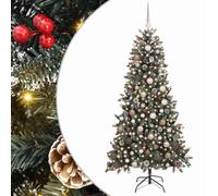 vidaXL ArtificialChristmasTree with Stand Green 114 x 114 x 210 cm PVC, Living Room, Cone-Shaped Modern Decorative Christmas Tree, Pre-Lit Indoor with Warm White Lights for Holiday Decor